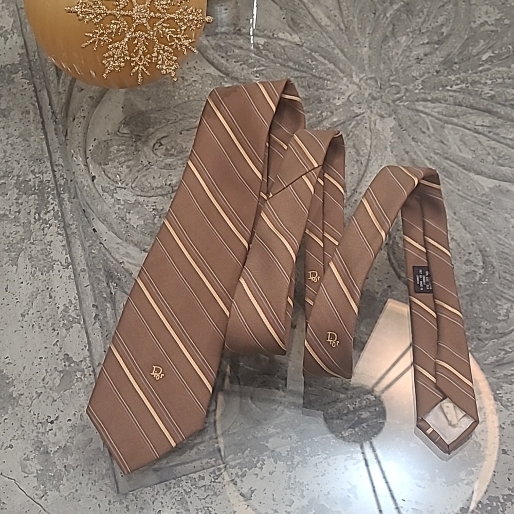 CHRISTIAN DIOR MONSIGNOR MENS Striped brown NECK TIE